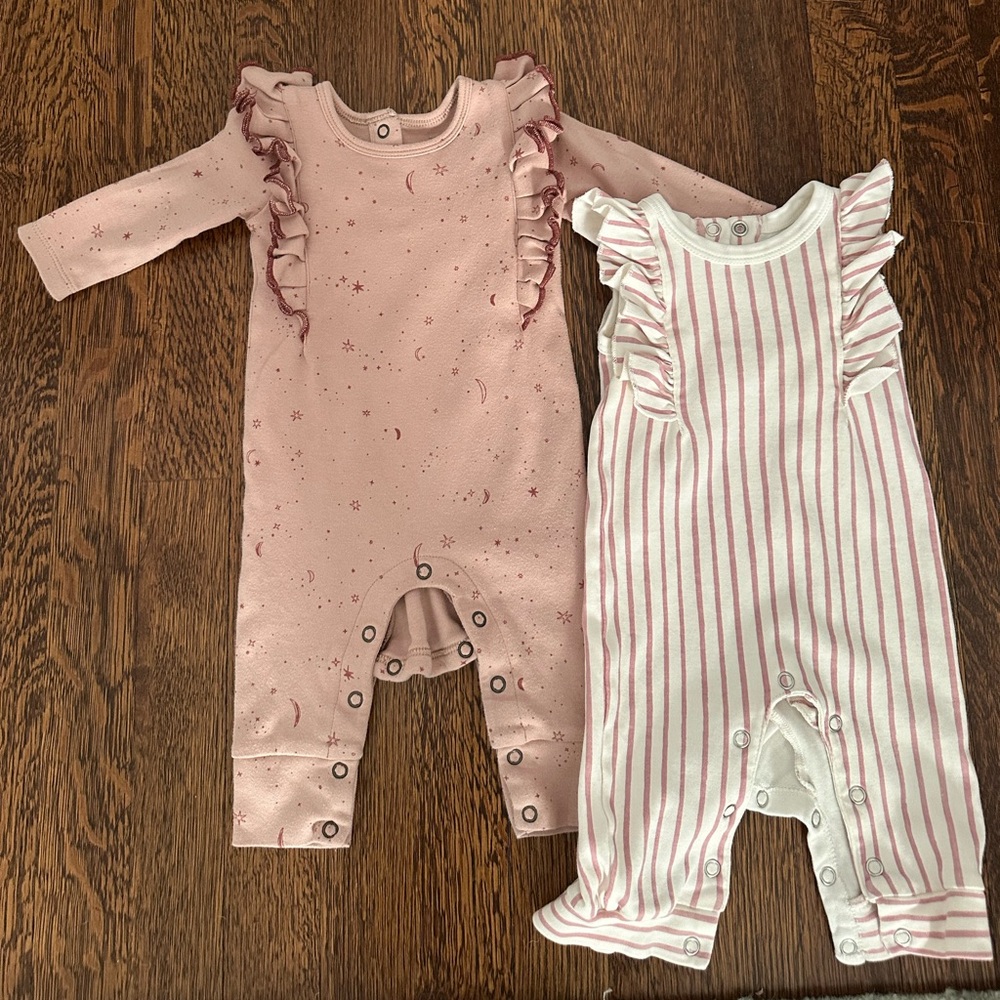 Pink and White Ruffled Baby One Pieces